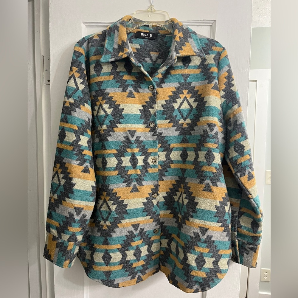 Blue B Women's Tribal Pattern Shacket
